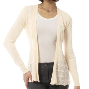 Design By Olivia Cream Crochet Eyelet Open Front Cardigan Sweater Plus 2X